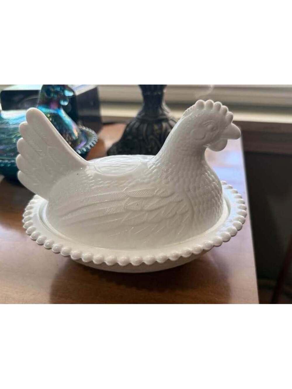 Vintage Indiana Milk Glass White Hen On A Nest 7" Chicken Excellent Condition!